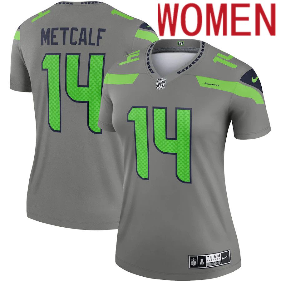 Women Seattle Seahawks 14 DK Metcalf Nike Gray Inverted Legend NFL Jersey